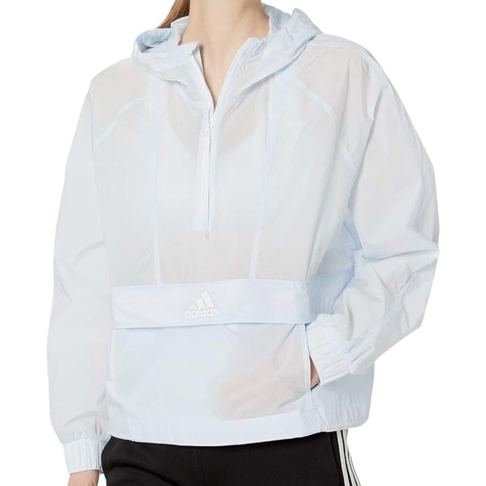 Adidas Windbreaker Cropped Wind Jacket Size M Light Blue Outdoor Athleisure